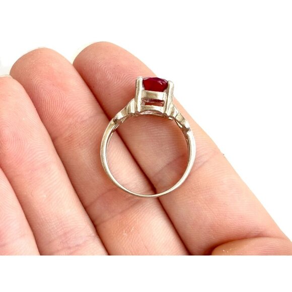 Modernist Natural Ruby Gemstone Geometric Sterling Silver Vintage Ring - sz 8 - Picture 6 of 10